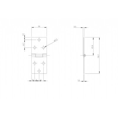 Flat Hinge With 3 Holes Both Sides Zinc White