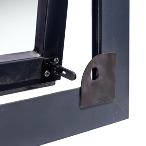 Cam latch open on aluminium window frame showing mechanism