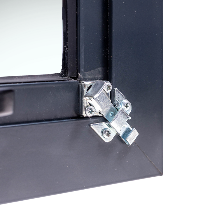 Corner-mounted toggle window lock fitted to aluminium window